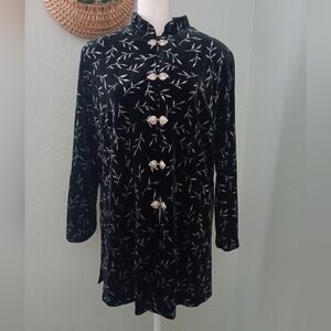 Black Velvet Glittery Floral Women's Long Jacket Sz 14 Vtg 90s